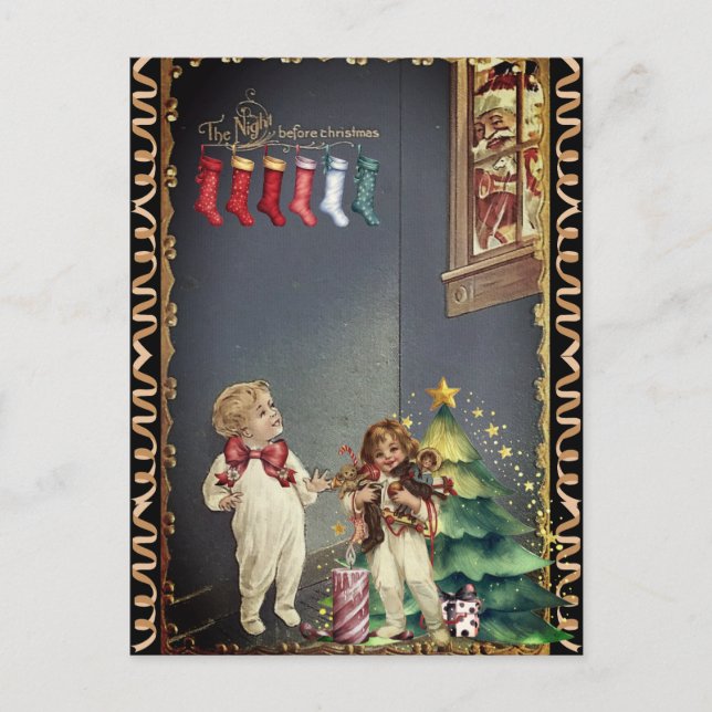 Santa in Window Children Night Before Christmas Postcard (Front)
