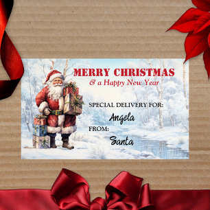 Santa in Winter Wonderland Cute Colourful Rectangular Sticker