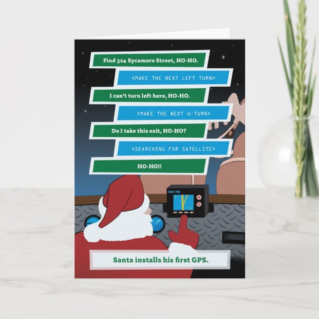 Santa Installs a GPS (Standard) Holiday Card (Front)