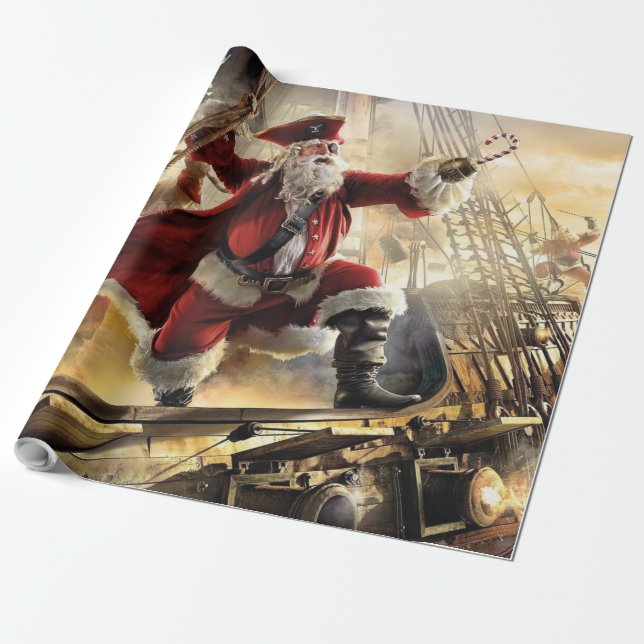 Santa Is A Pirate Wrapping Paper (Unrolled)