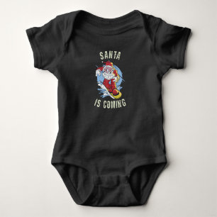 Santa is coming by snowboard baby bodysuit