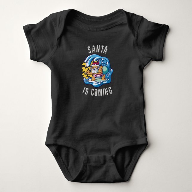 Santa is coming by Surfboard Baby Bodysuit (Front)