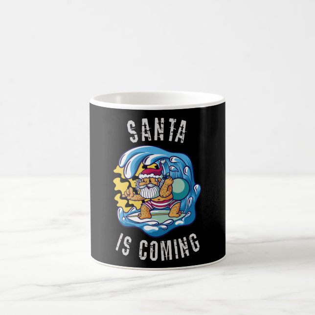Santa is coming by Surfboard Coffee Mug (Center)