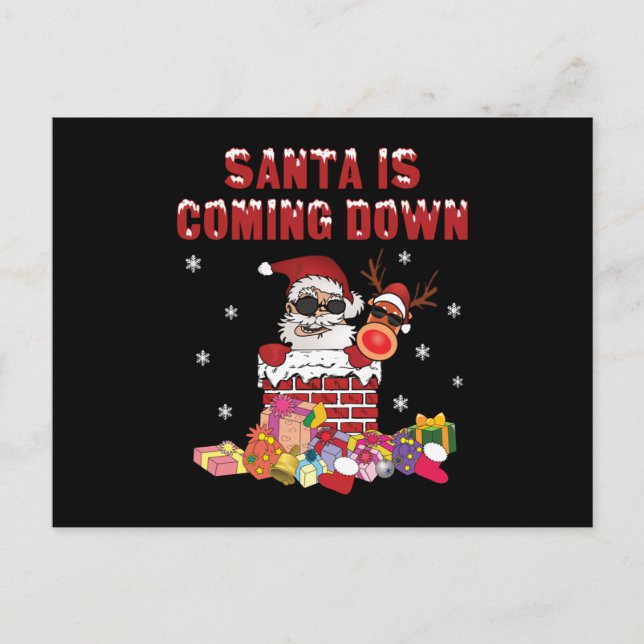 Santa is coming down the Chimney Postcard (Front)