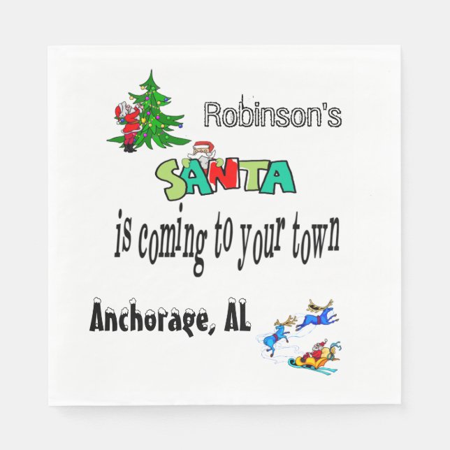 Santa is Coming to Town  Christmas Santa Napkins (Front)