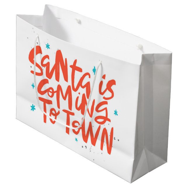 Santa is Coming to Town Holiday Design Large Gift Bag (Front Angled)