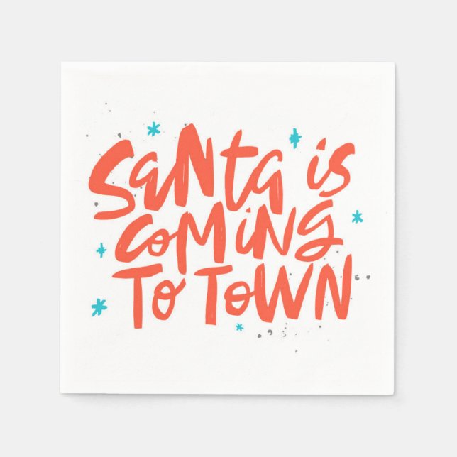 Santa is Coming to Town Holiday Design Napkin (Front)