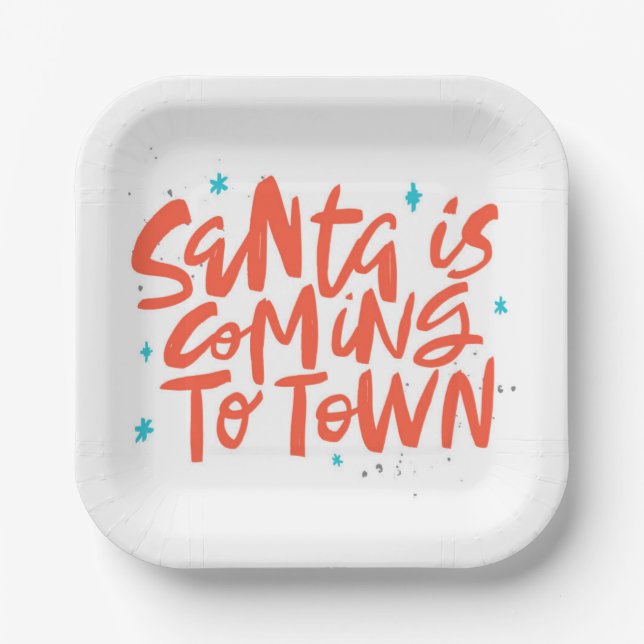 Santa is Coming to Town Holiday Design Paper Plate (Front)