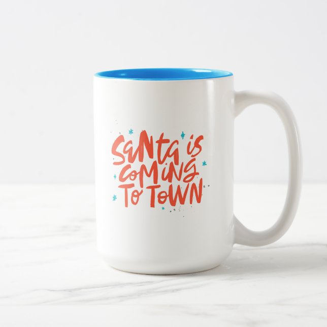 Santa is Coming to Town Holiday Design Two-Tone Coffee Mug (Right)