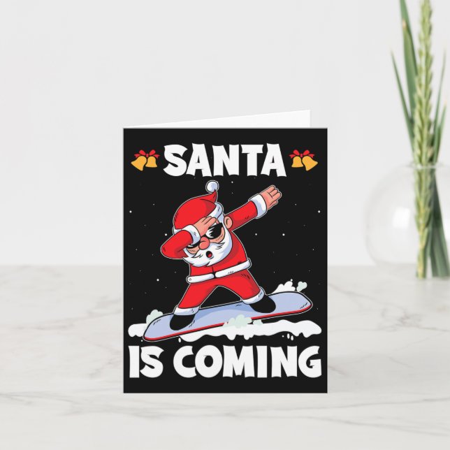 Santa Is Coming With A Snowboarding Xmas Santa Sno Card (Front)