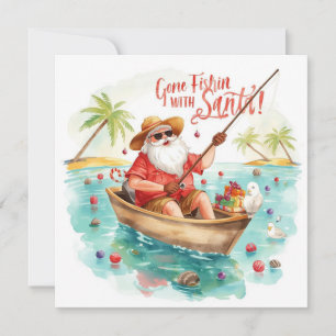 Santa is fishing Christmas Holiday  Card