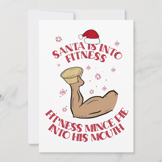 Santa Is Into Fitness Funny Mince Pie Santa Design Holiday Card (Front)