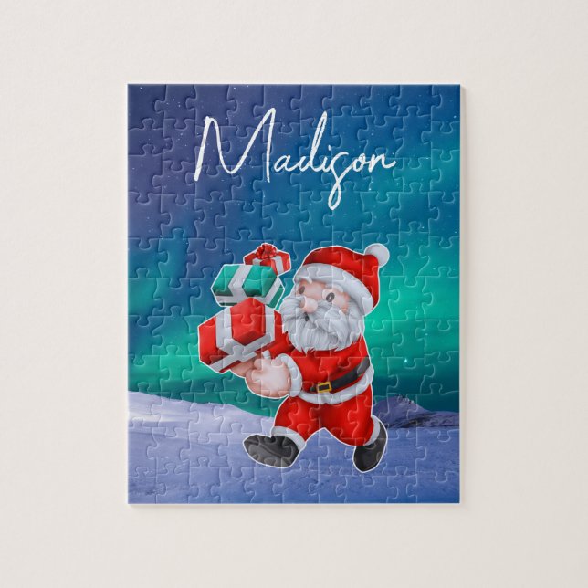 Santa is on his way Northern Lights Christmas Jigsaw Puzzle (Vertical)