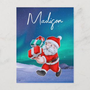 Santa is on his way Northern Lights Christmas Postcard
