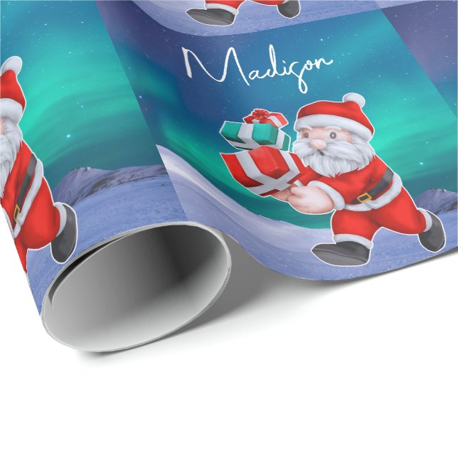 Santa is on his way Northern Lights Christmas Wrapping Paper (Roll Corner)