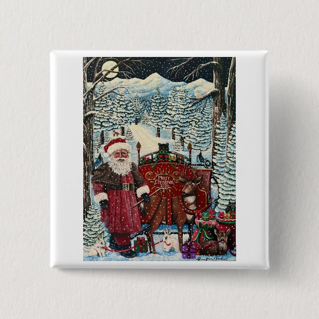 Santa is Ready for Launch 15 Cm Square Badge (Front)