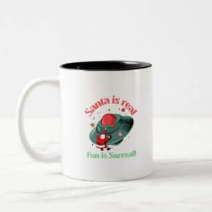 Santa Is Real Fun Is Surreal Two-Tone Coffee Mug
