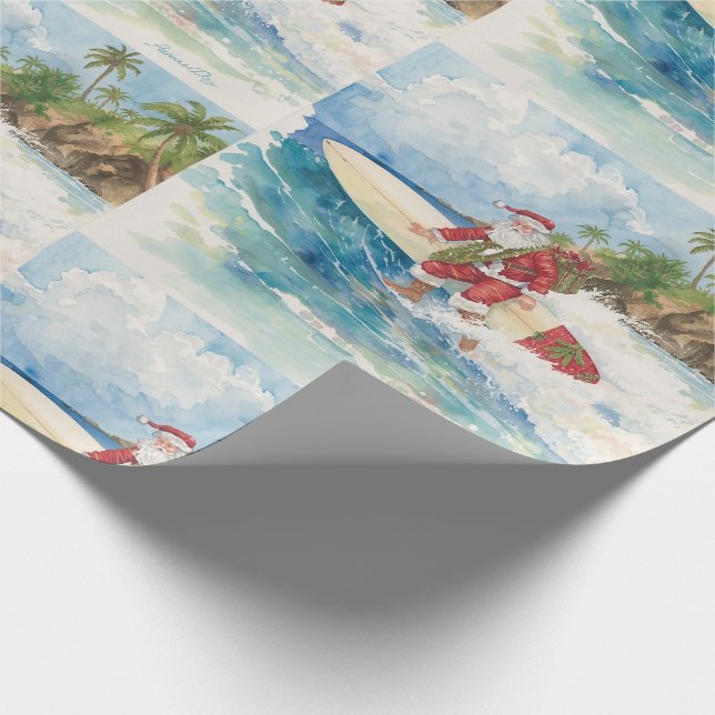 Santa is Surfing Christmas Holiday  Wrapping Paper (Corner)