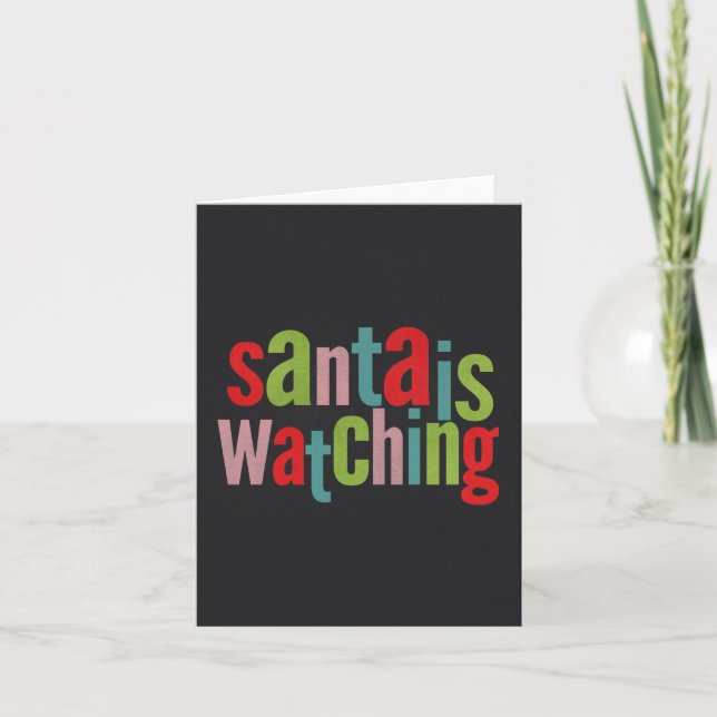 Santa Is Watching Colourful Chalkboard Holiday Card (Front)