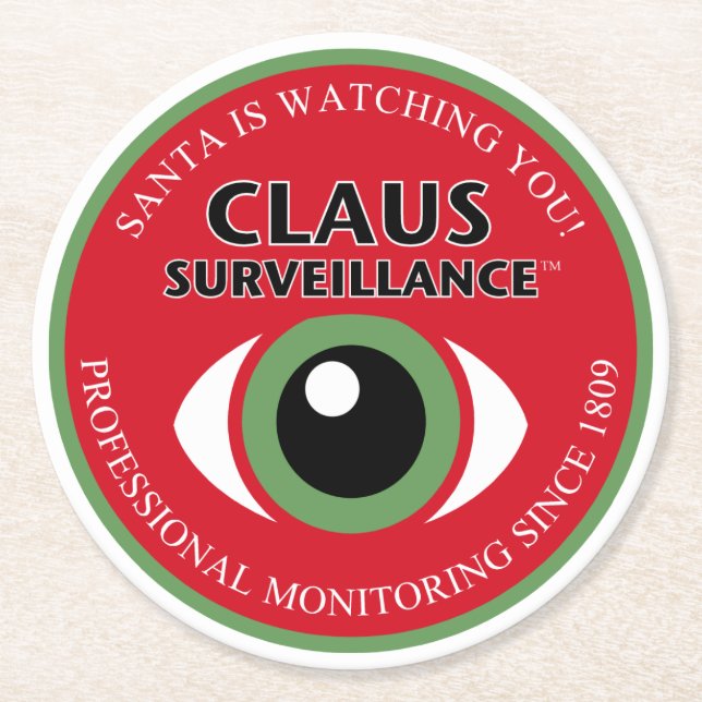 Santa is Watching Round Paper Coaster (Front)