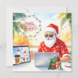 Santa is working on line for Christmas Holiday Card
