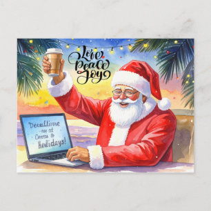 Santa is working on line for Christmas Holiday Postcard