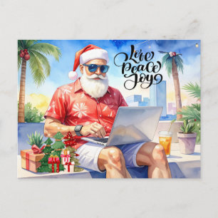 Santa is working on line for Christmas Holiday Postcard