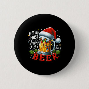 Santa It's The Most Wonderful Time For A Beer Chri 6 Cm Round Badge