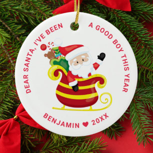 Santa I've Been A Good Boy Photo Christmas Ceramic Tree Decoration