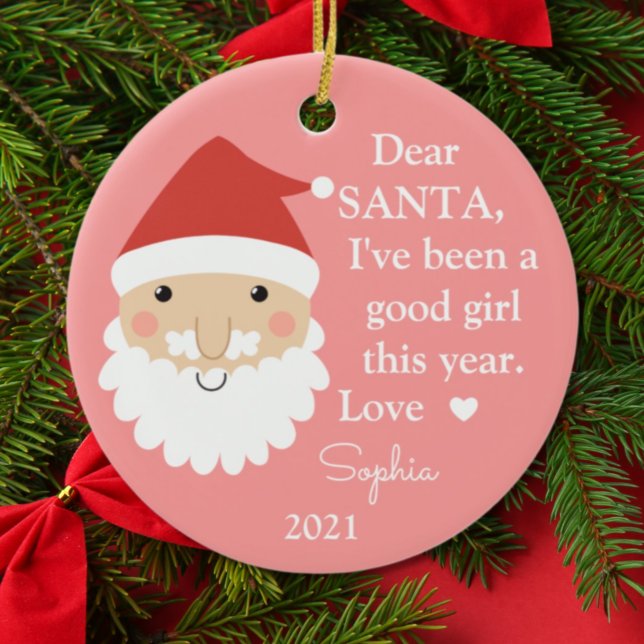 Santa I've Been Good Girl Photo Christmas Ceramic Tree Decoration (Creator Uploaded)