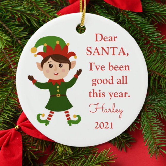 Santa I've Been Good Photo Christmas Elf Ceramic Tree Decoration (Creator Uploaded)