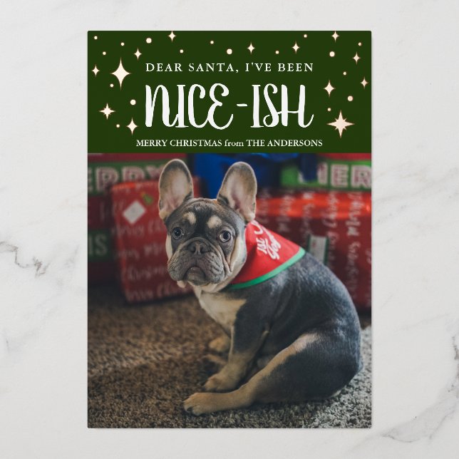 Santa, I've Been Nice-Ish Pet Foil Holiday Card (Front)