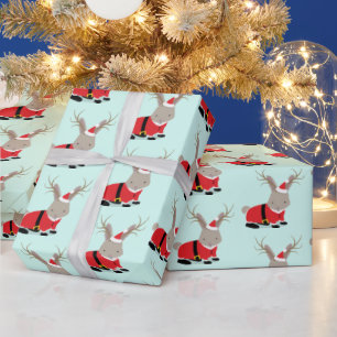 Santa Jackalope Blue Novelty Christmas Wrapping Pa Paper