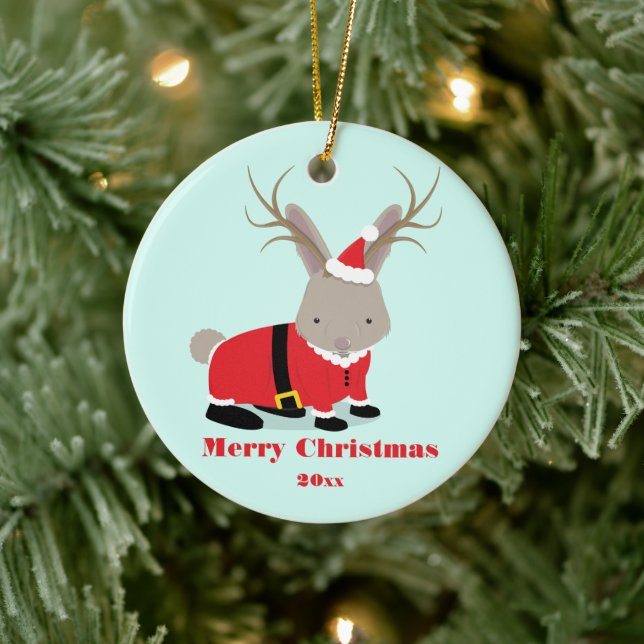 Santa Jackalope Christmas Ceramic Tree Decoration (Tree)