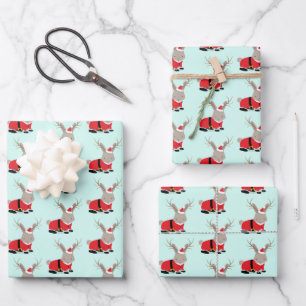Santa Jackalope Light Green Novelty Christmas Wrapping Paper Sheet