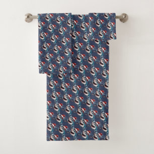 Santa Jaws Christmas Shark Cartoon Art Bath Towel Set