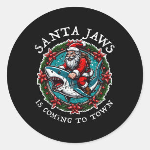 Santa Jaws Is Coming To Town Christmas Santa Jaws  Classic Round Sticker