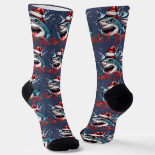 Santa Jaws Pun Quote Christmas Shark Cartoon Art Socks