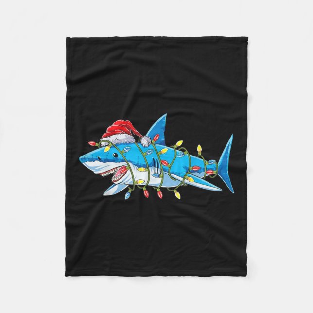 Santa Jaws Shark Christmas Lights Merry Sharkmas X Fleece Blanket (Front)