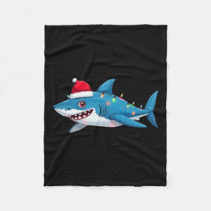 Santa Jaws Shark Christmas Lights Merry Sharkmas X Fleece Blanket