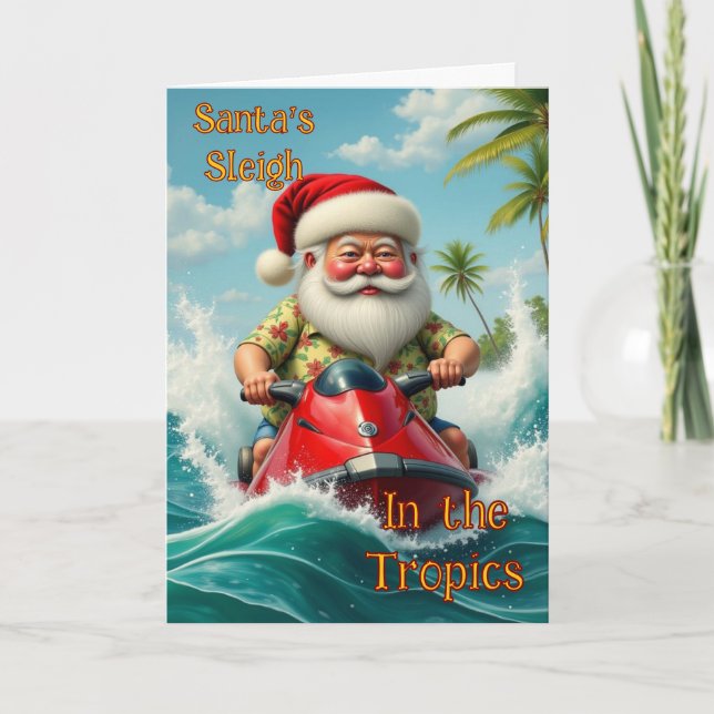 Santa Jet Sking Folded Christmas Card (Front)