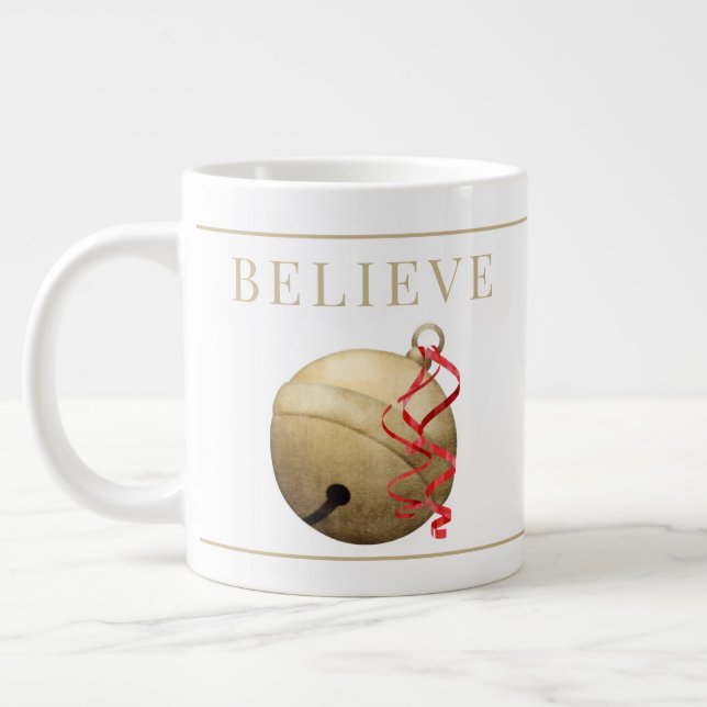 Santa JINGLE BELL,  BELIEVE Typography Giant Coffe Large Coffee Mug (Left)
