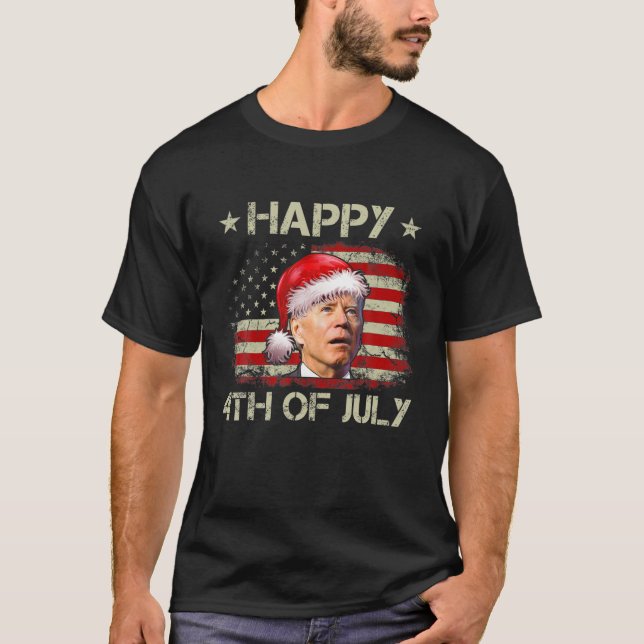 Santa Joe Biden Happy 4Th Of July Christmas Flag U T-Shirt (Front)
