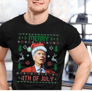 Santa Joe Biden Happy 4th of July Ugly Christmas  T-Shirt