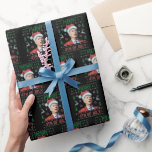 Santa Joe Biden Happy 4th of July Ugly Christmas  Wrapping Paper
