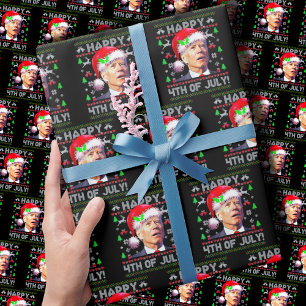 Santa Joe Biden Happy 4th of July Ugly Christmas Wrapping Paper