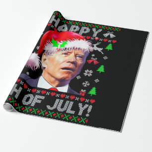 Santa Joe Biden Happy 4th of July Ugly Christmas Wrapping Paper