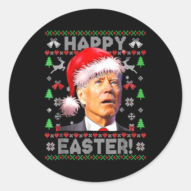 Santa Joe Biden Happy Easter Ugly Christmas 1  Classic Round Sticker (Front)