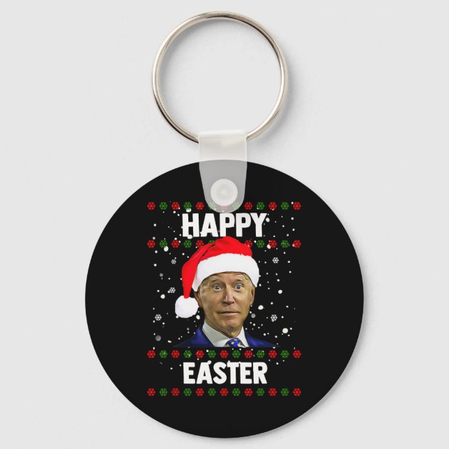 Santa Joe Biden Happy Easter Ugly Christmas Sweate Key Ring (Front)
