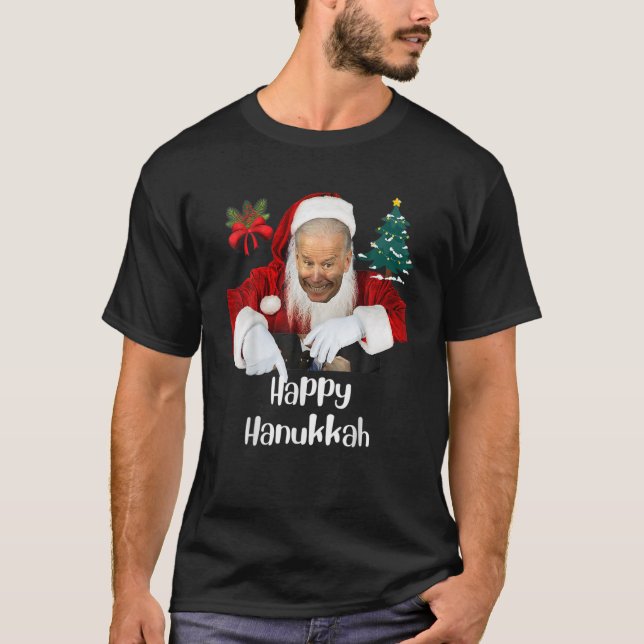 Santa Joe Biden Happy Hanukkah Christmas Funny T-Shirt (Front)